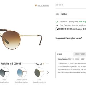 NWT Aviators RB3747 Round Light Brown Ray-Bans